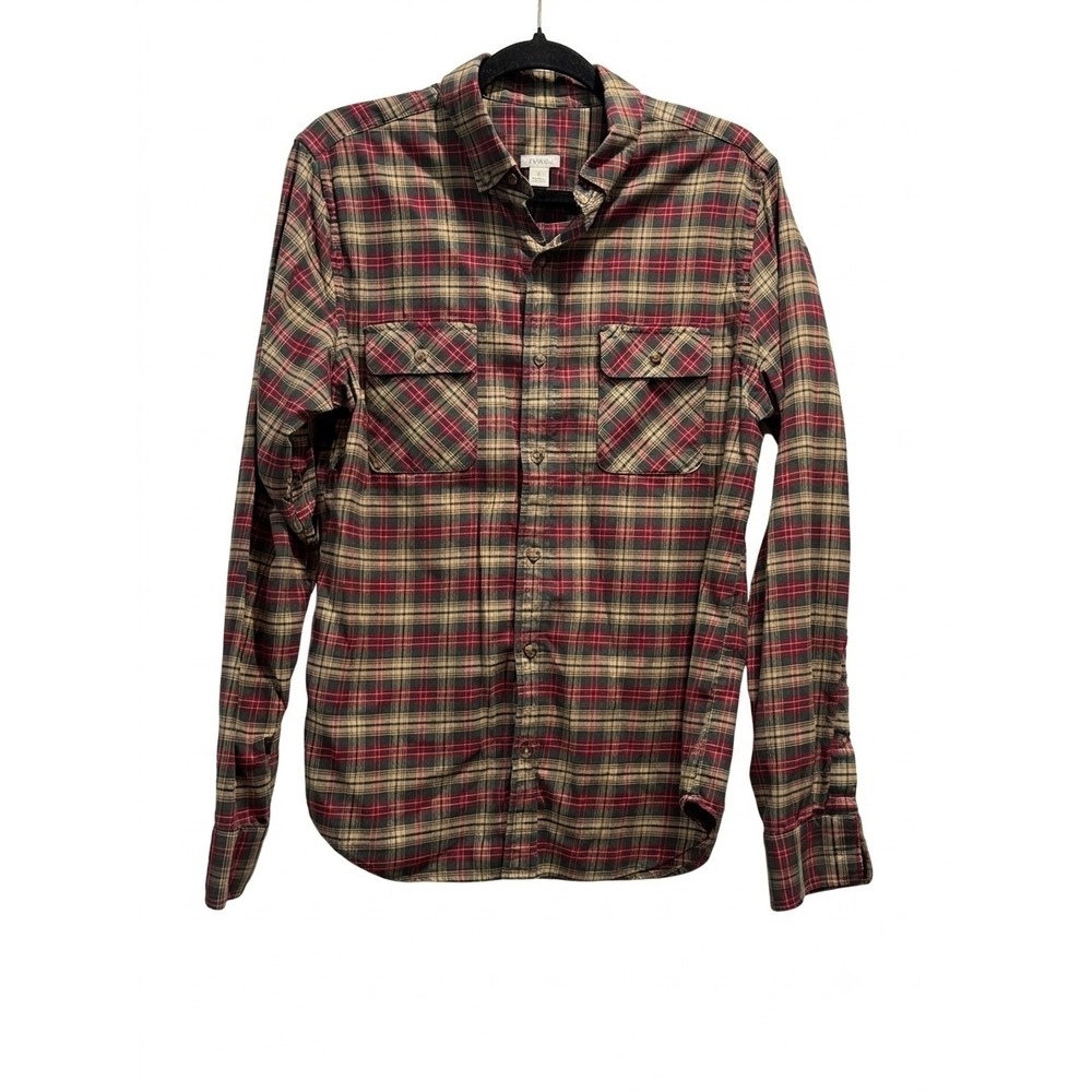 Fossil Mens Small Red Green Plaid Cotton Flannel Long Sleeve Button Down‎ Shirt